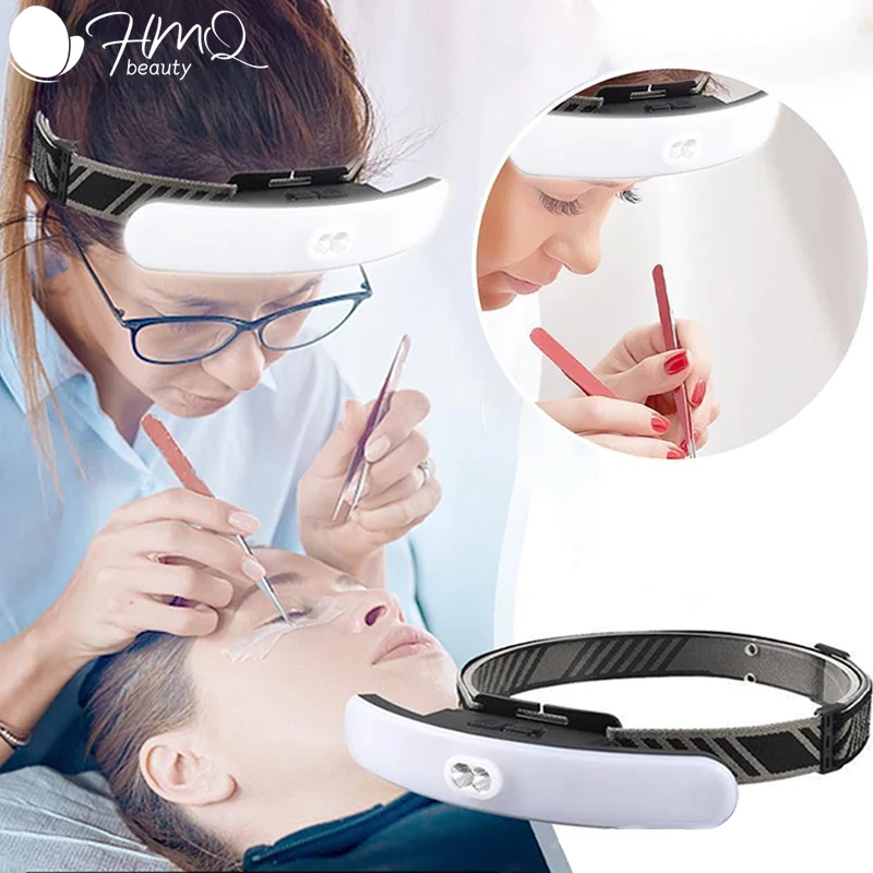 LED Eyelash Extension Grafting Lamp Usb Rechargeable Shadowless Headlamp Lash Light for Nail Art Eyebrow Tattoo Eyelash Supplies
