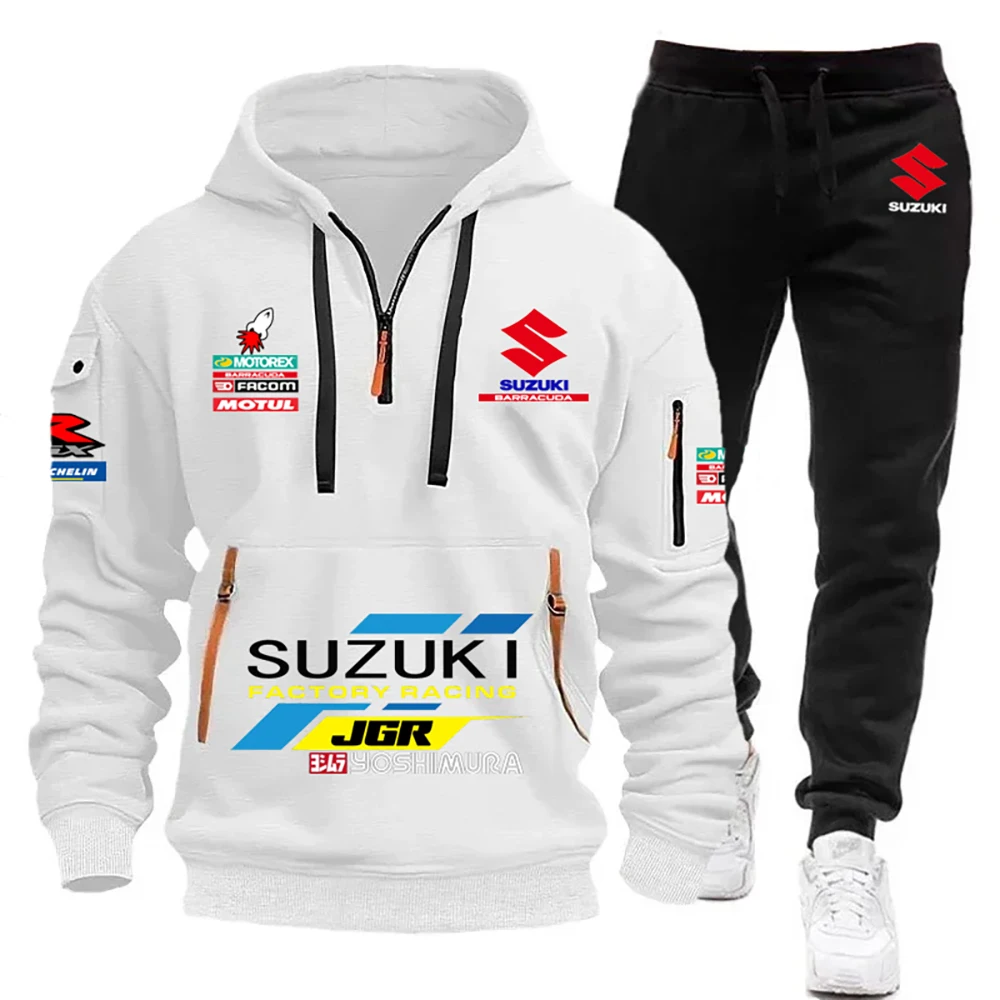 AliExpress 2025 Suzuki Men's Hoodie, Half-Zipper Multi-Pocket Sweatshirt + Sweatpants Two-Piece Cycling, Running And Motorcycle Sportswear