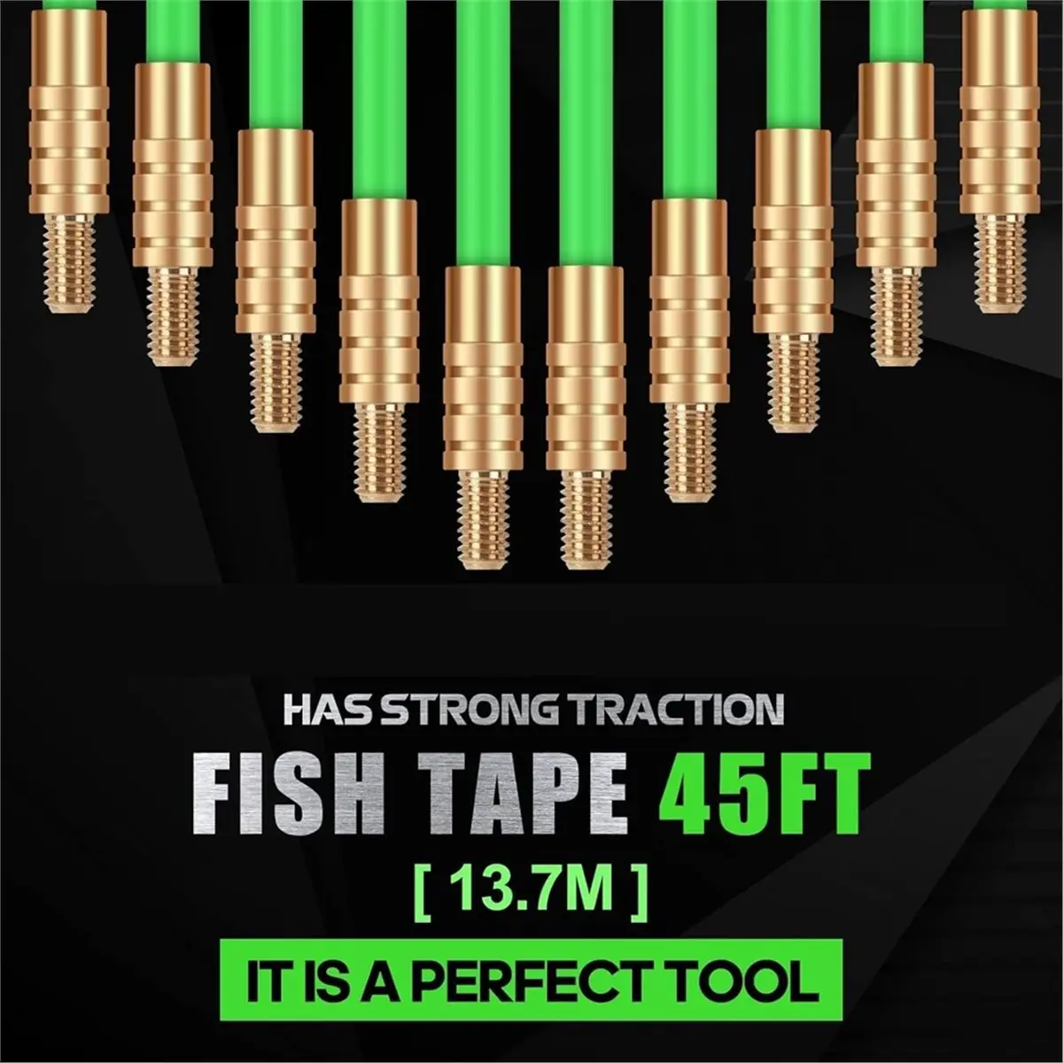 45FT Fiberglass Running Electrical Wire Cable Glow Rods Wire Pulling, Fish Rods Electrical Kit 8 Different Attachments