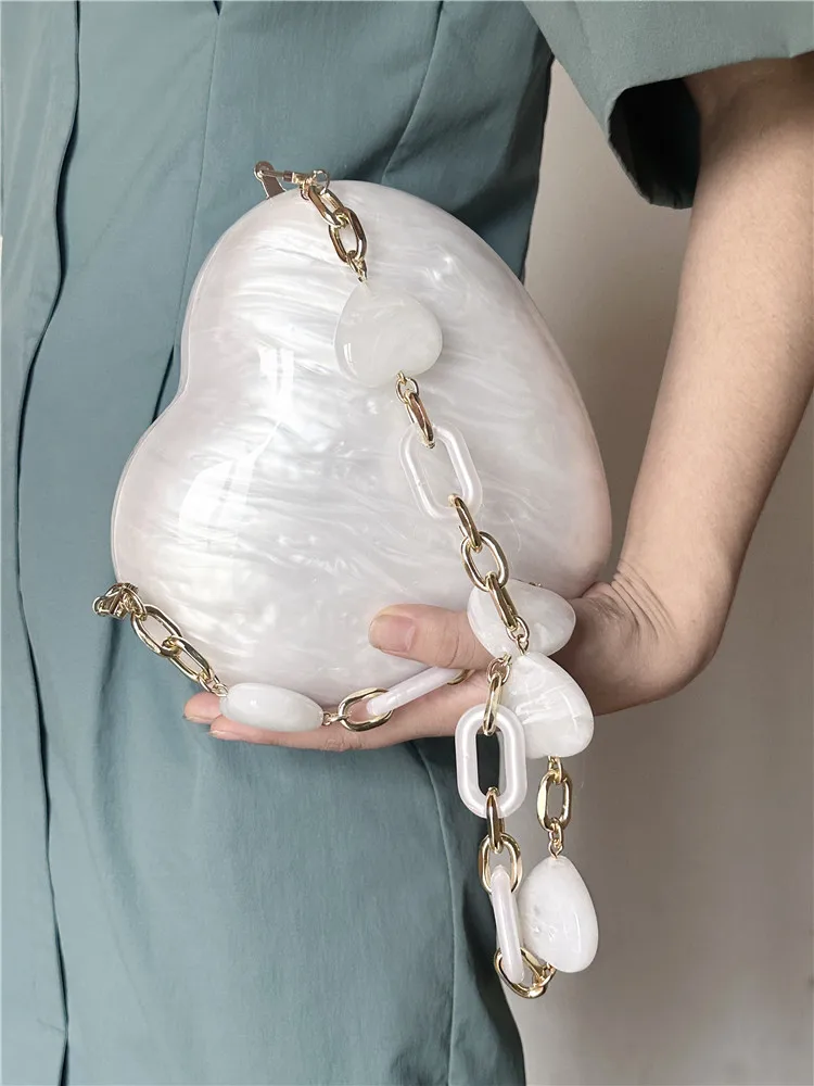 Women Acrylic heart bag cute pearl Evening Clutch Bag with strap For Wedding Party Luxury Purses And Handbags Designer