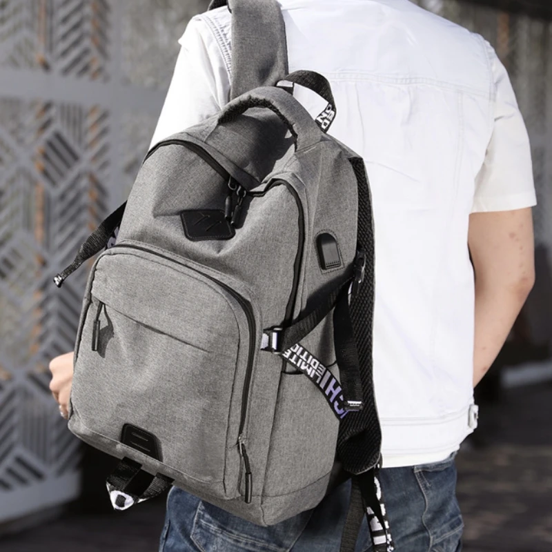 usb rechargeable backpack new fashion casual solid color student schoolbag wear-resistant load-reducing large-capacity travel ba