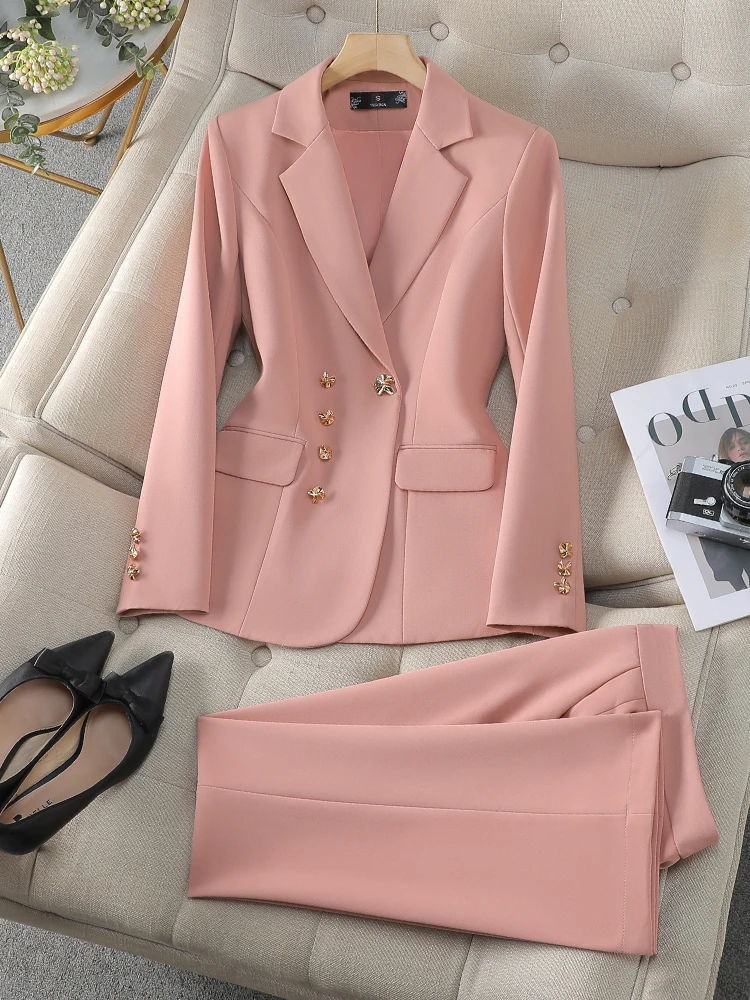 

Faionable Women's Suit Set Slim Fit Korean Sle Spring Autumn Ele Design West Coat Jaet And Pants Ensemble