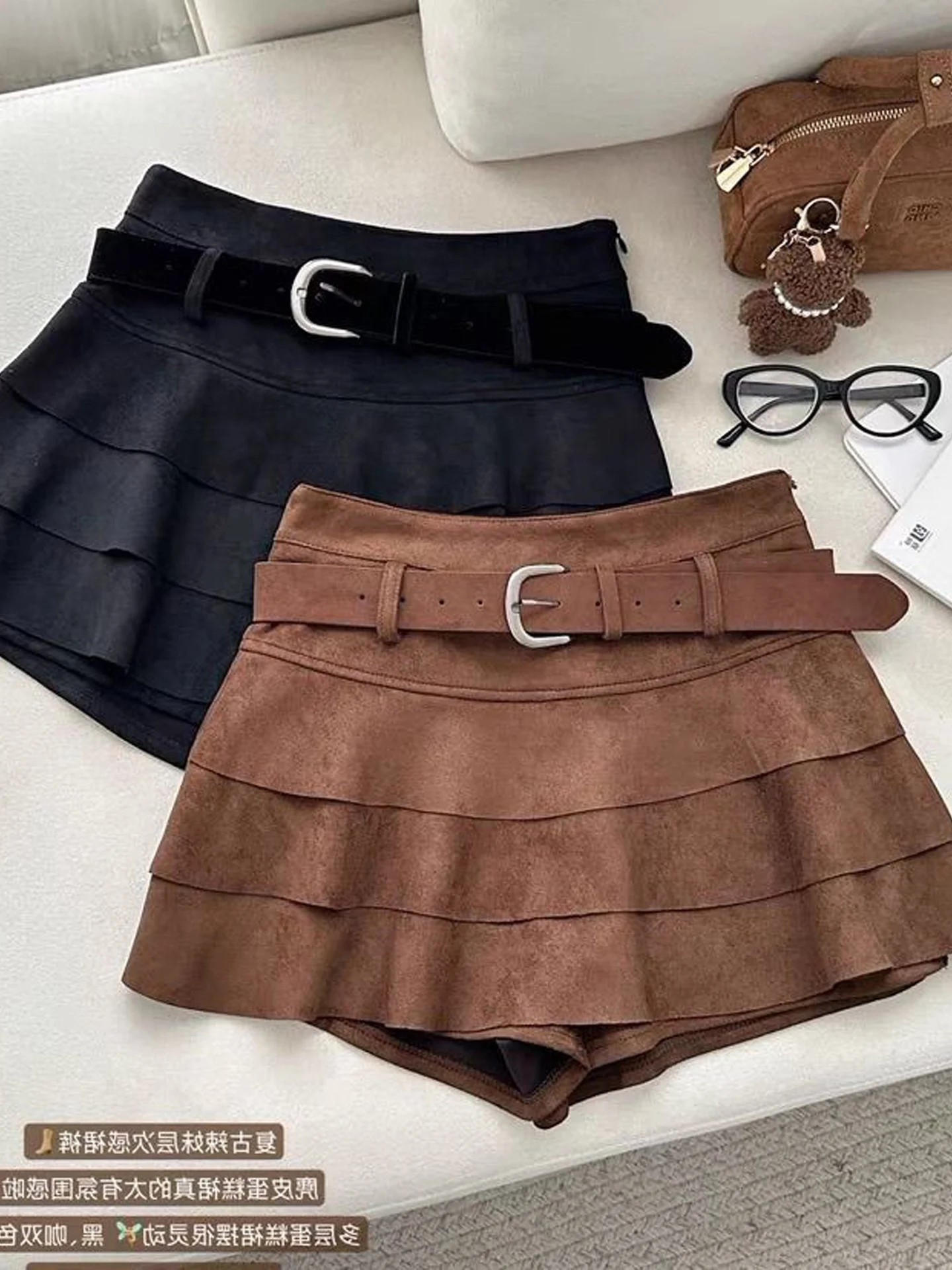 Spicy Girl Faux Suede Cake Half Skirt Women's Autumn New Fashion Anti-Light A-Line Puffy Short Skirt Commute Simple Style