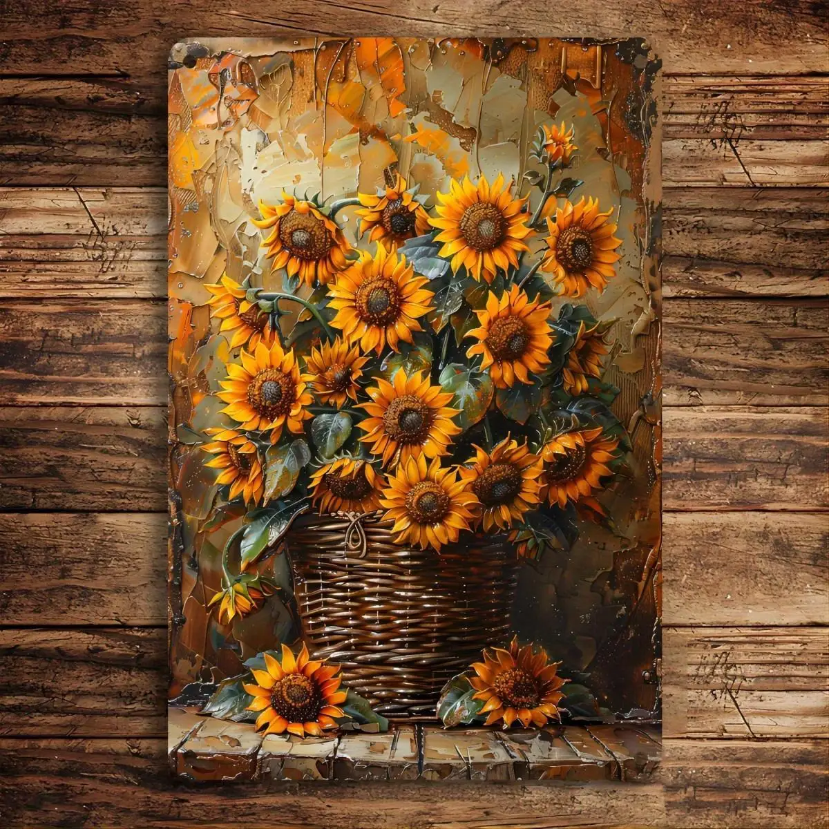 Rustikale Sonnenblumen-Metall-Wandkunst, Vintage-Eisen-Dekorationsschild, 20,3 x 30,5 cm, Bauernhaus, Küche, Wanddekoration für Zuhause, Café, Bar, Herrenhöhle