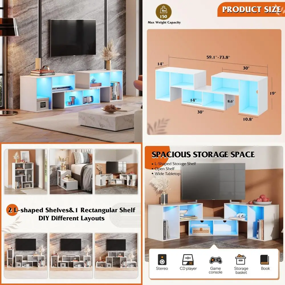 

Contemporary LED-lit TV Stand Set, 3-Piece Gaming Media Console Cabinet, White for Living/Bedroom