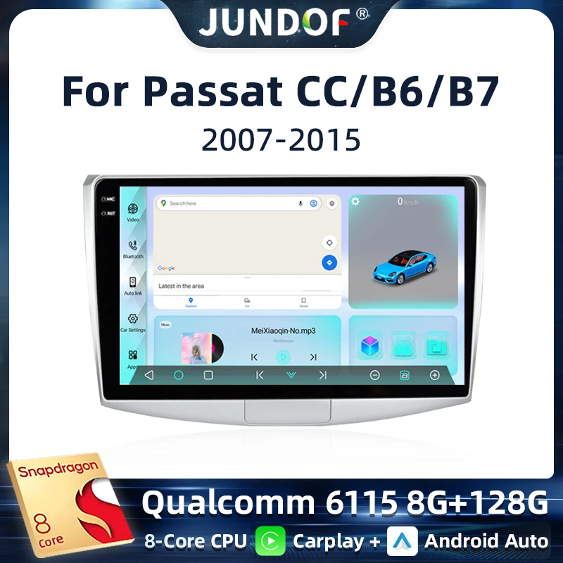 

JUNDOF 2Din Car Radio Stereo Android Qualcomm For VW Passat B6 B7 CC 2007-2015 Wireless CarPlay Auto 4G DSP GPS BT HD Touchscre