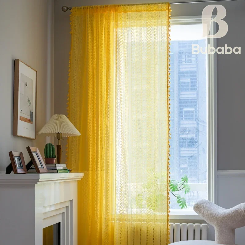 [Perforated rod - yellow hollowed-out copper coin, yellow tassel] curtain, window decoration, home decoration, room decoration
