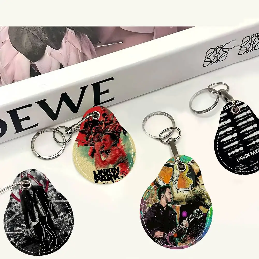 American Rock Legends-C-Chester-B-Bennington 1PCS PU Leather Keychain Protective Case Door Tags Card Bag Key Tag Ring