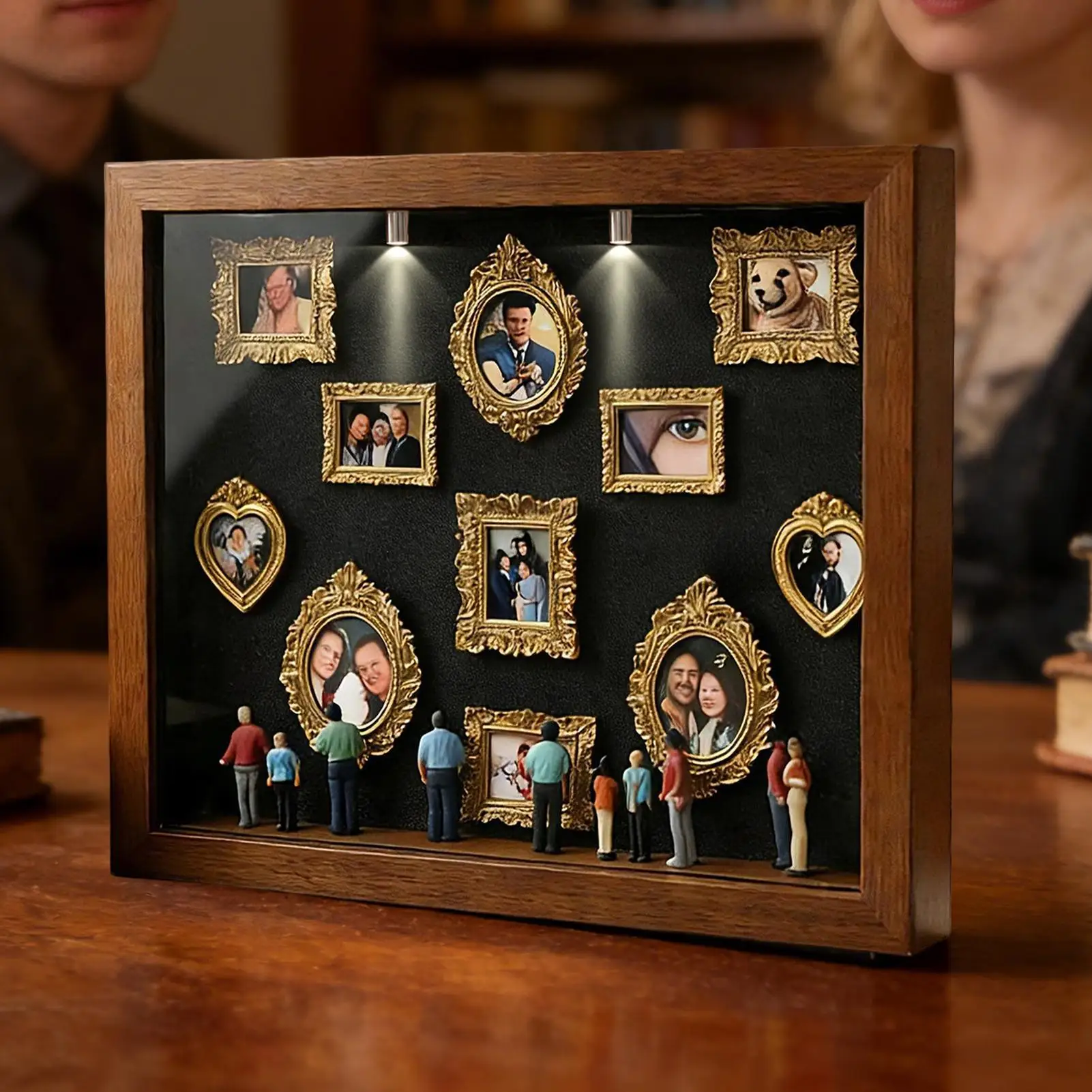Mini álbum de fotos museo, caja de siluetas de museo, kit creativo para exhibir recuerdos con estatua en miniatura y marco dorado, regalo de boda