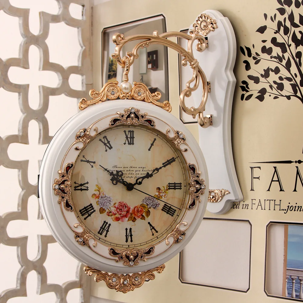 

1Pcs Double Sided Wall Clock Decorative Easy To Read Round Quiet European Hanging Clocks for Office Villa Kitchen Bar Porch
