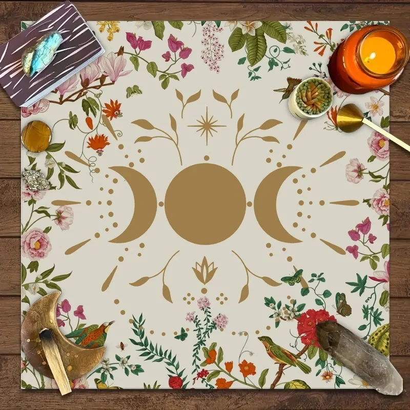 VIKAMA Black Gold Zodiac Wheel Sun Moon Star Tarot Card Tablecloth Mystical Occult Altar Cloth Divination Mat Occult Decor