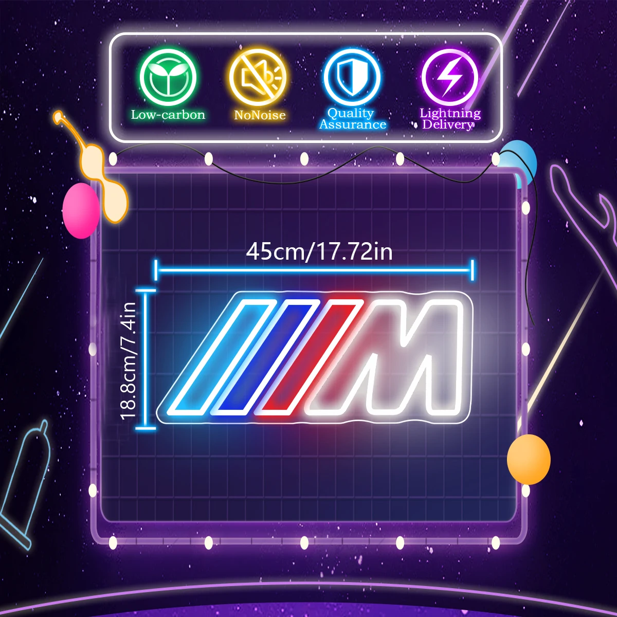 Luzes de néon em forma de M para sala, garagem, festa, iluminação de néon legal, decoração para criar uma atmosfera, três cores