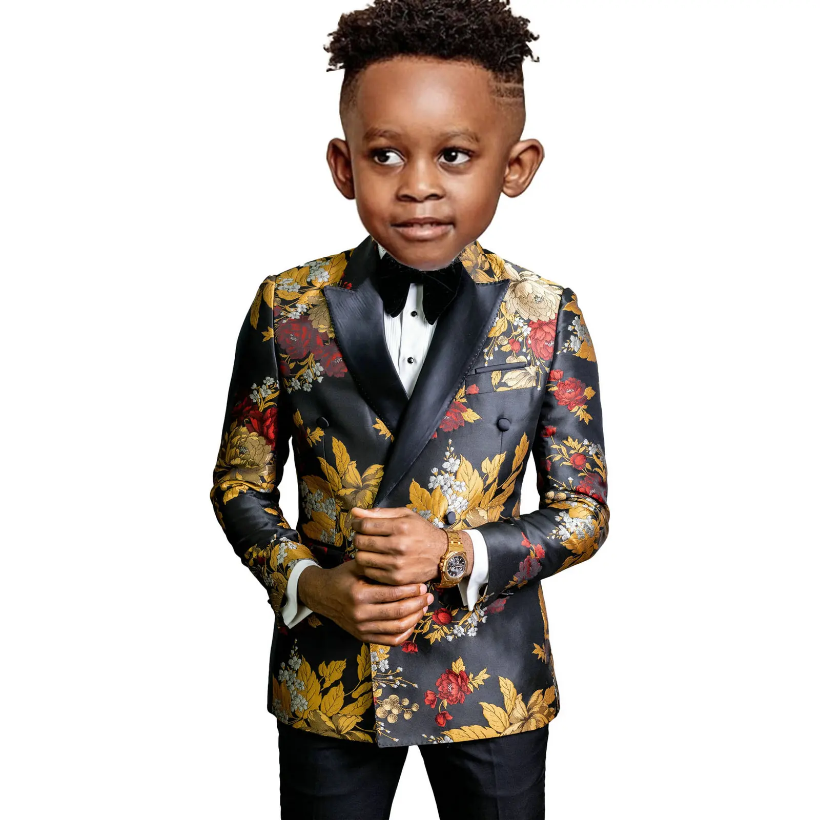 

Floral Double Breasted Formal Boys Suit Set Peaked Lapel Wedding Birthday Party Tuxedo Costume Kids Blazer Pants Clothes