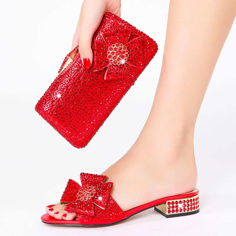 Luxury Diamond Evening purse Wedding Party Rhinestone Clutch Women\'s flat shoes with dinner bag set