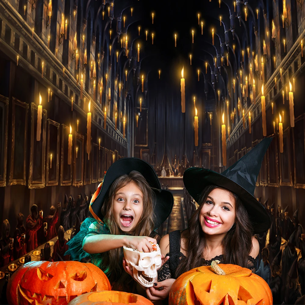 Magic church photography background ，Halloween Dining Hall Background for Party  Day of the dead Halloween Backdrops Banner