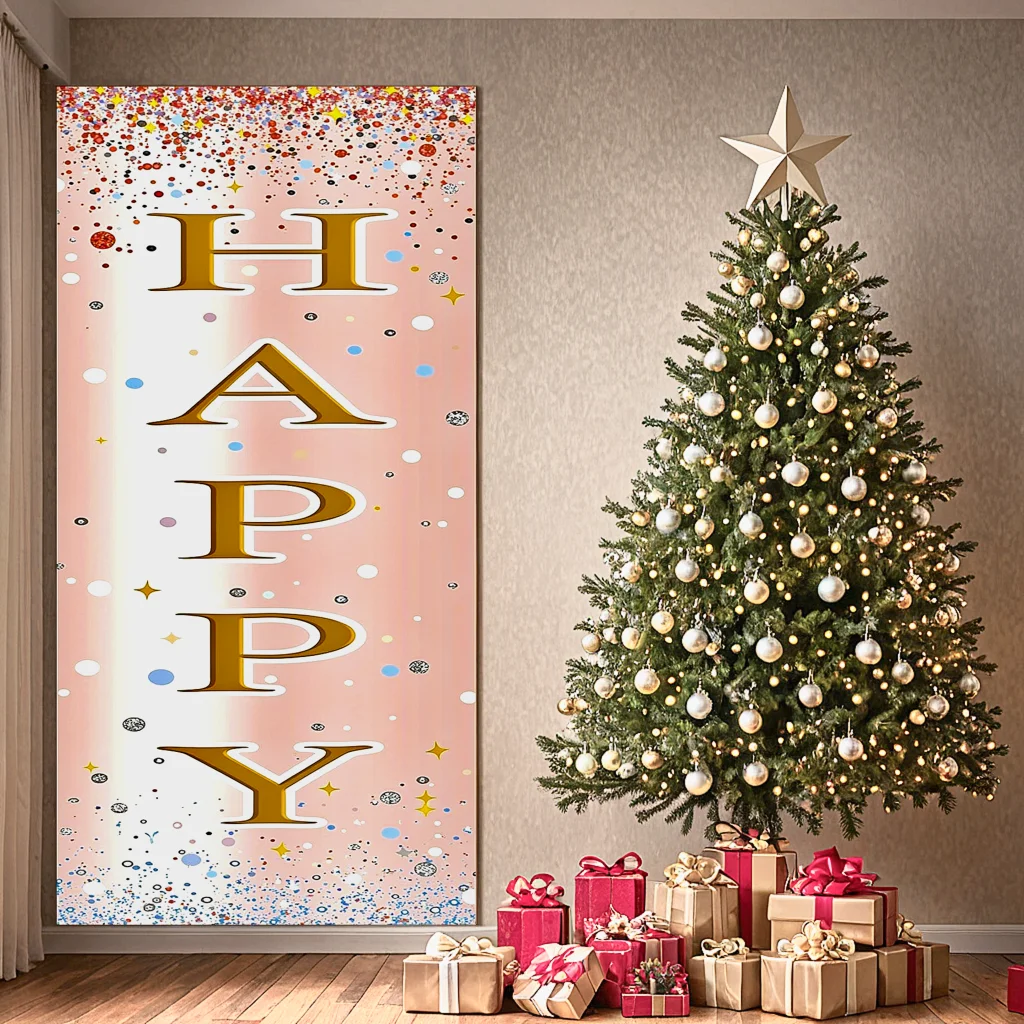 Decorazione di compleanno Banner di celebrazione dal design colorato Banner in materiale poliestere Banner di compleanno glitterato per le vacanze