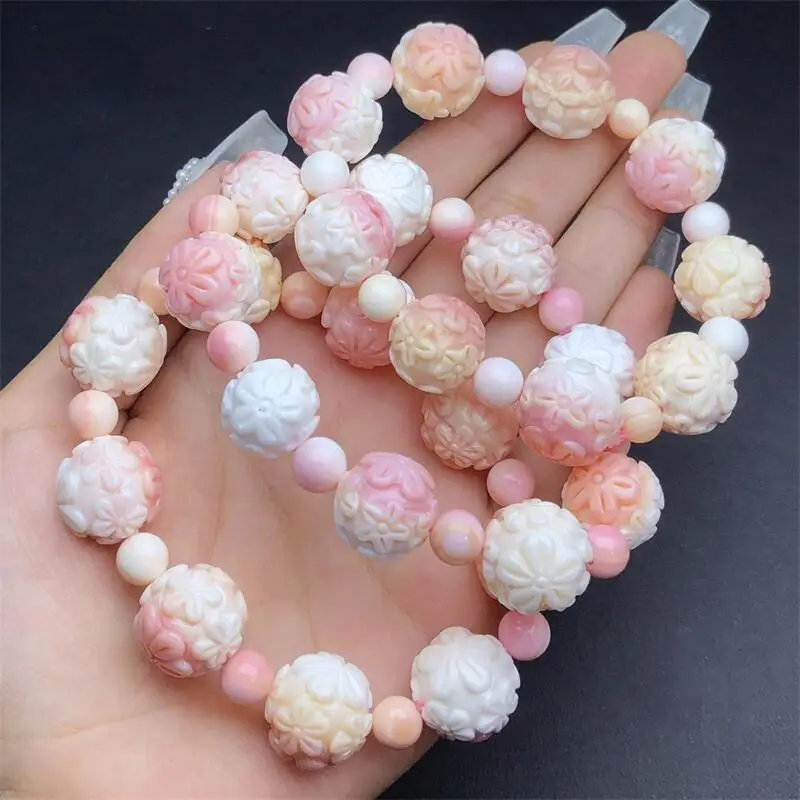 Natural Aliger Gigas Shell Flower Sphere Bracelet Gemstone Strings Fashion Beautifully Jewelry For Men And Women 1PCS