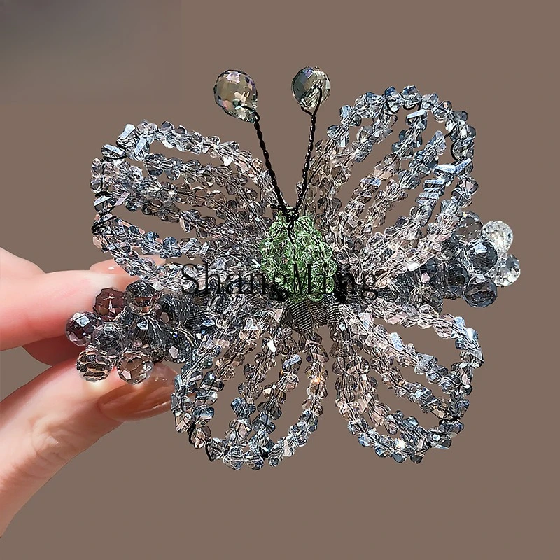 

CL Luxury Exquisite Blue Butterfly Crystal Spring and Summer New Versatile Finishing Broken Hair Spring Clip One-word Clip