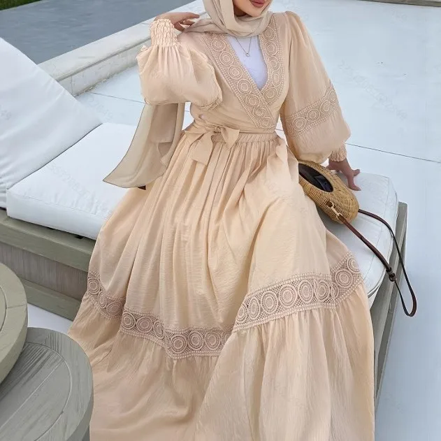 

Осеннее новое элегантное женское платье макси с полым крючком и цветочной вышивкой, женские платья трапециевидной формы