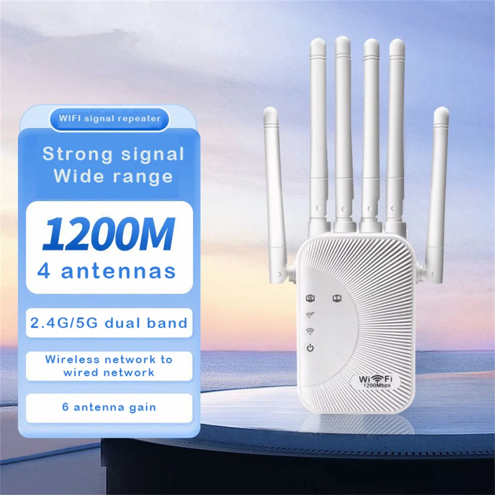 1200Mbps Wireless WiFi Repeater WiFi Signal Repeater Dual-Band 2.4G 5G WiFi Extender Antenna Network Amplifier WPS Router