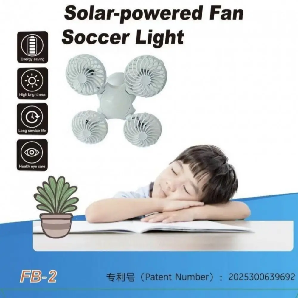 

2 in 1 Solar Fan Light Solar Powered 4 Heads Outdoor Solar Lamp Silent Super Bright Hanging Fan with LED Light Picnic