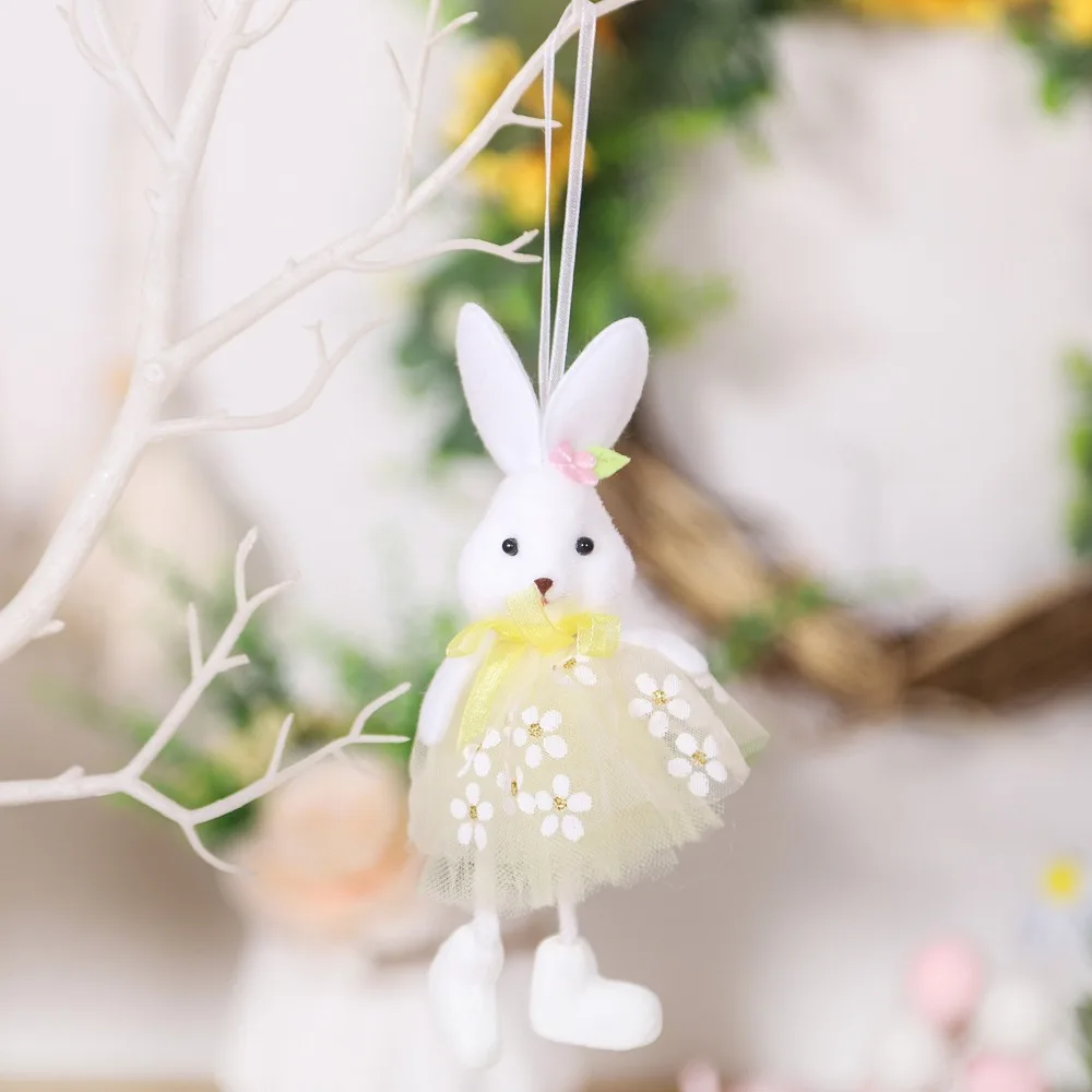 

Funny Multi-Color Hanging Rabbit Pendant Yarn Skirt Handmade Easter Bunny Cute Easter Bunny Decorations Party Gifts