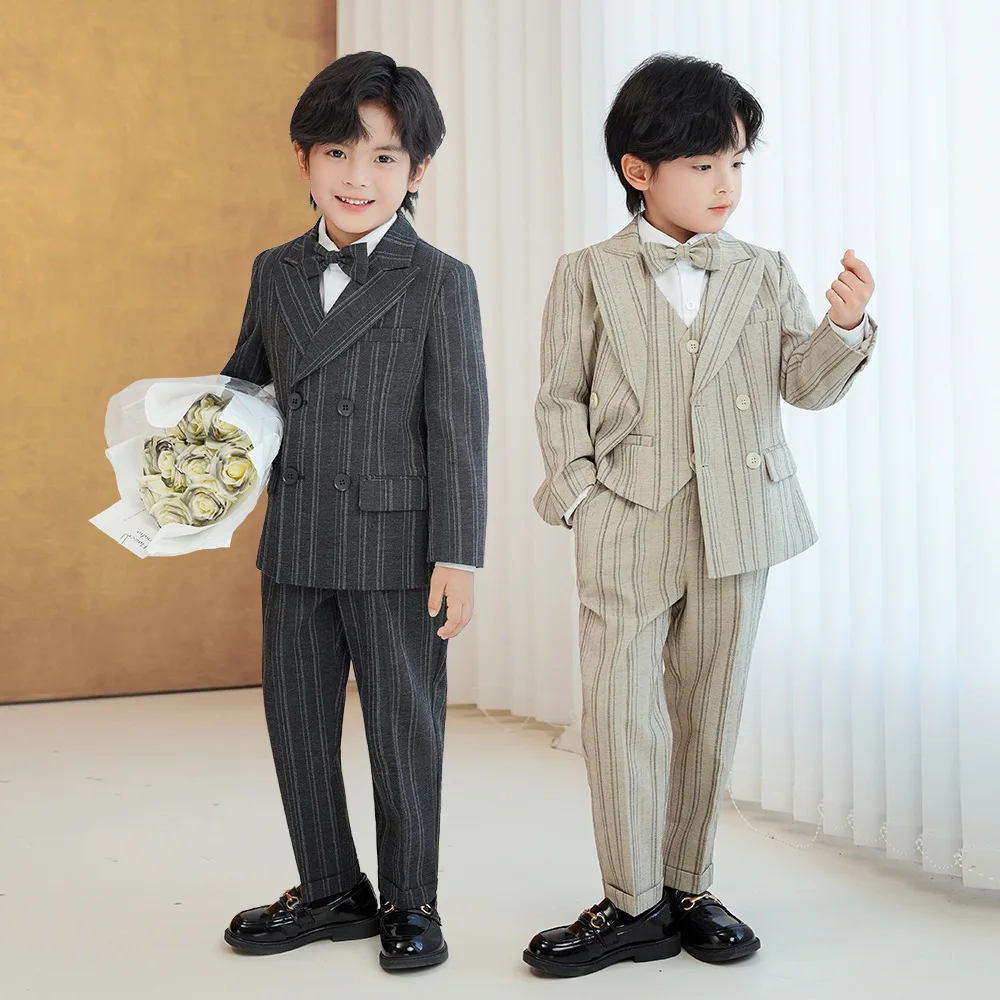 

Fall Children Boys Striped Suit Autumn Formal Elegant Handsome Boys Suit Kid Blazer Vest And Pants 4/5Pcs Suit 1-10Y Boy Costume