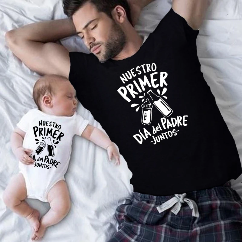 Our First Father's Day Together Daddy Baby Matching Clothes Dad T-Shirts Tops Infant Toddler Bodysuit Father Day Outfits Gifts