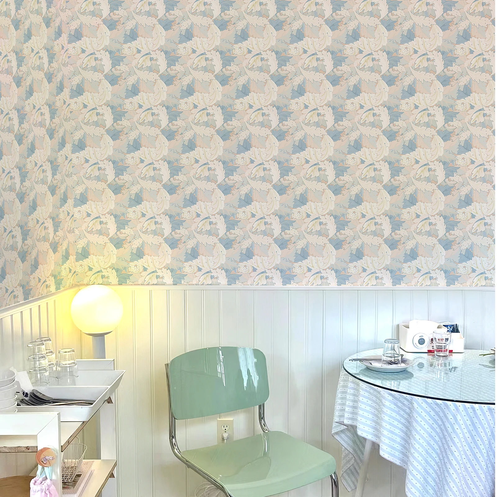 

Light Blue Leaves Self Adhesive Wallpaper Elegant Fresh Vinyl Wall Sticker Waterproof And Durable Cabinet Sticker For Furniture