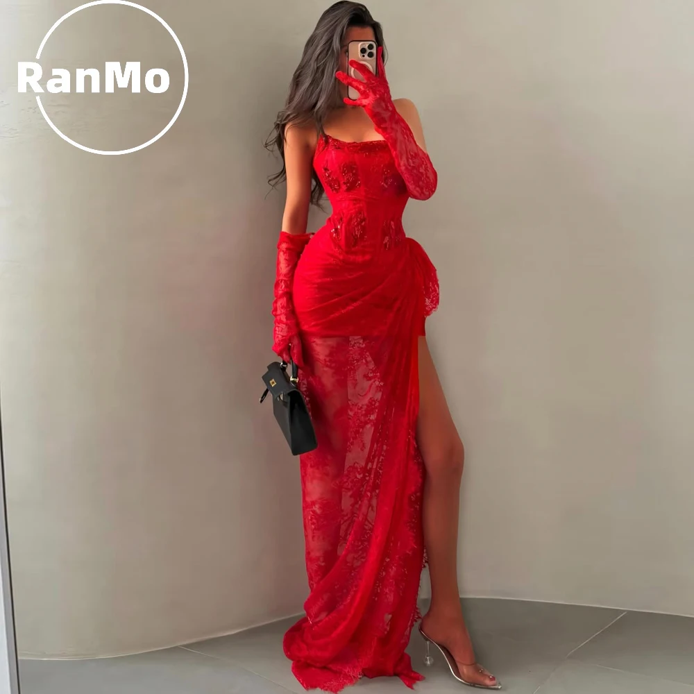 

Ranmo Women Sexy Strapless Backless Red Sequined Lace Side High Slit Maxi Long Prom Gown 2026 Celebrity Elegant Evening Dresses