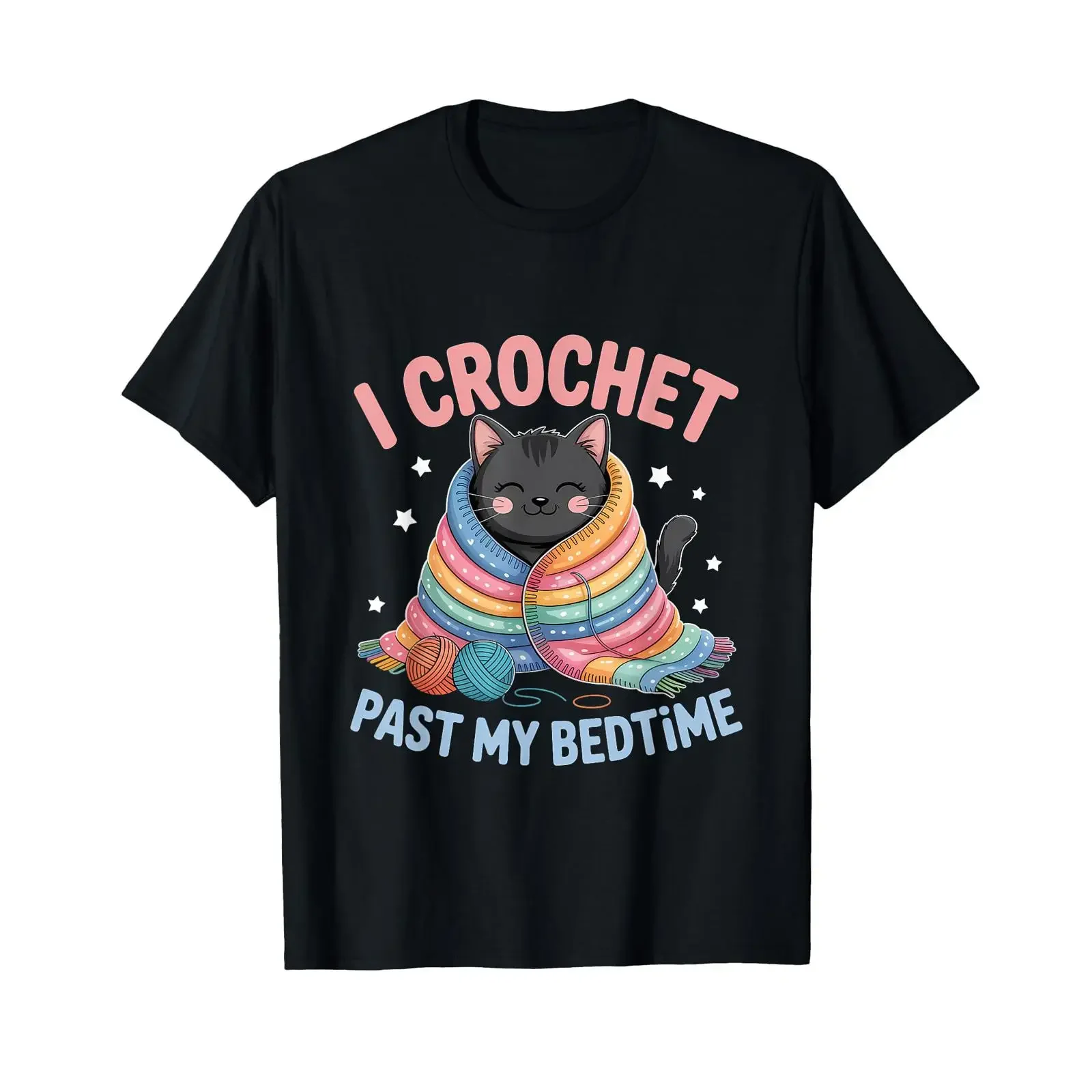 I Crochet Past My Bedtime Crocheting Cute Cat T Shirt vintage Washed Breathable Soft streetwear fashion Stretched Stylish