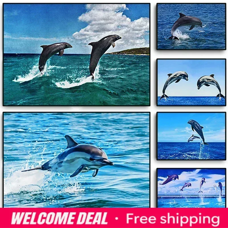 2026  Leaping Dolphins Wall Pictures Canvas Painting Wall Art Natural Sea Life Posters and Prints for Living Room Home Decor