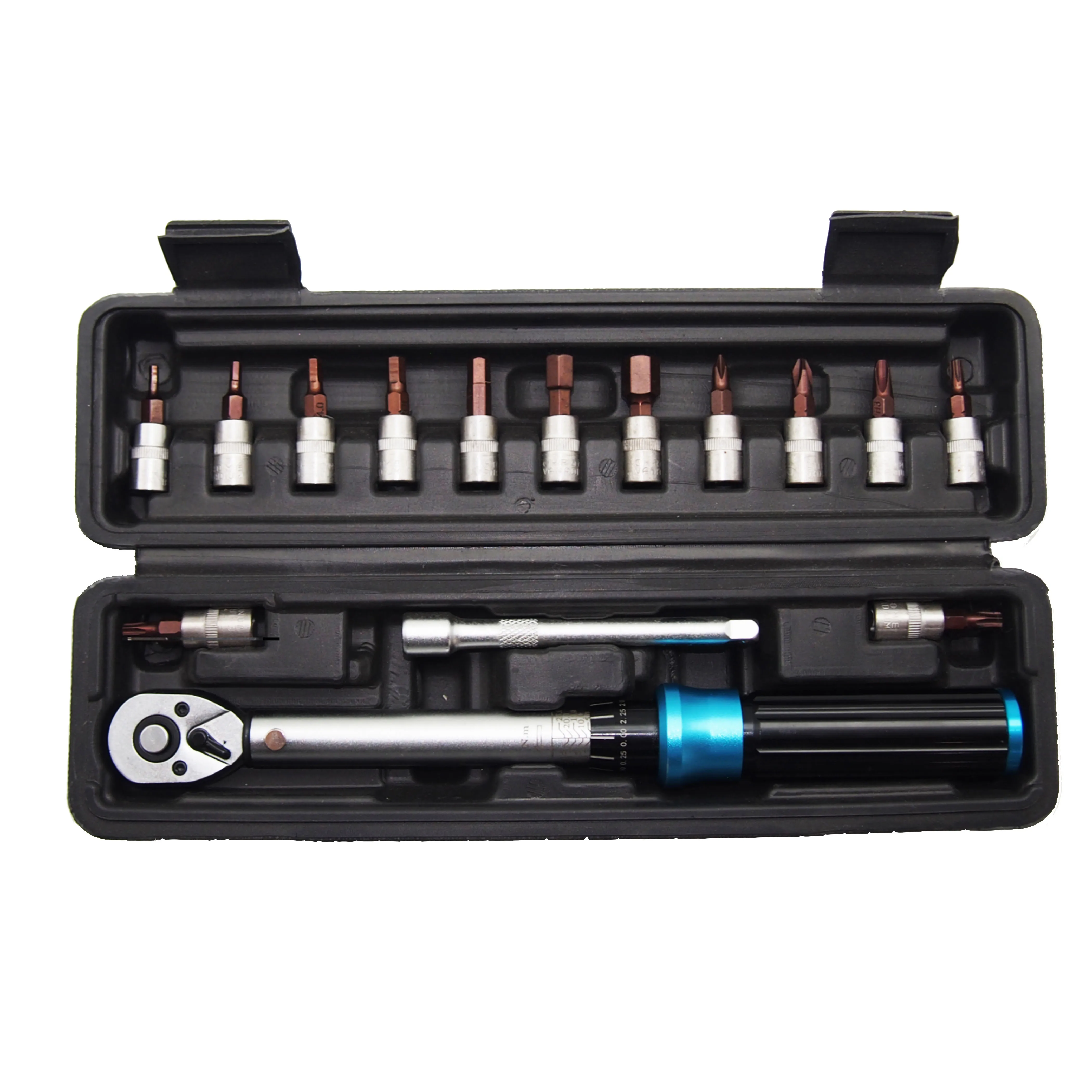 15Pcs Set Bicycle Torque Wrench Set 1/4 Inch Drive 2-24Nm Dual Direction With Bit Sockets And Extension Bar For Maintenance