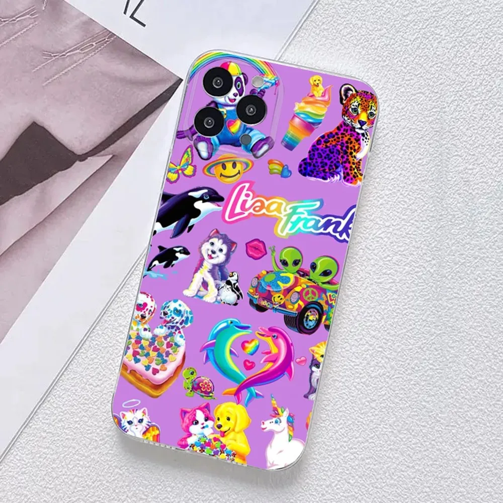 L-Lisa Frank Art Phone Case For iPhone 11,12,Mini,13,14,15,Pro,XS,Max,X 8,7,6s,Plus,5,SE,XR Transparent Shell