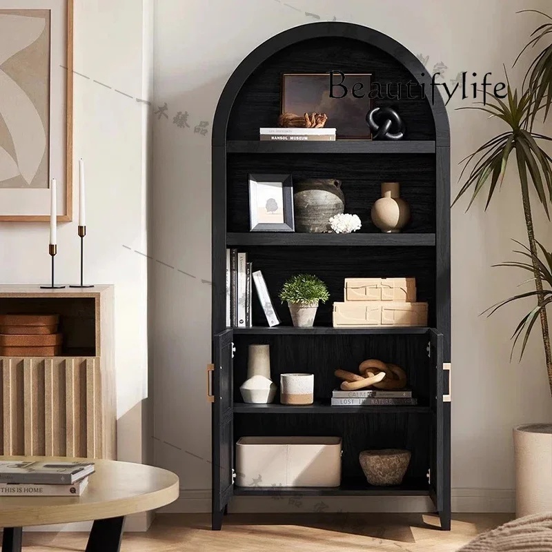 

SS American Light Luxury Solid Wood Bookcase Modern Simple Living Room Black Open Locker