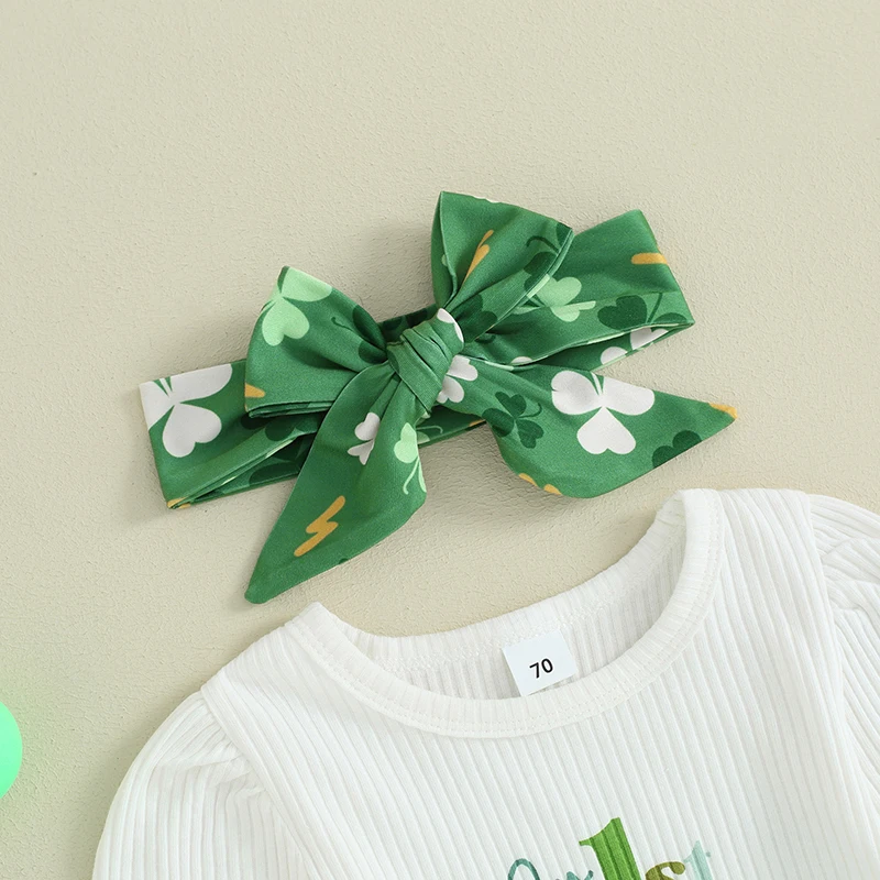 

My First St Patricks Day Baby Girl Outfit Newborn Clover Long Sleeve Romper Bell Bottoms Pants Clothes