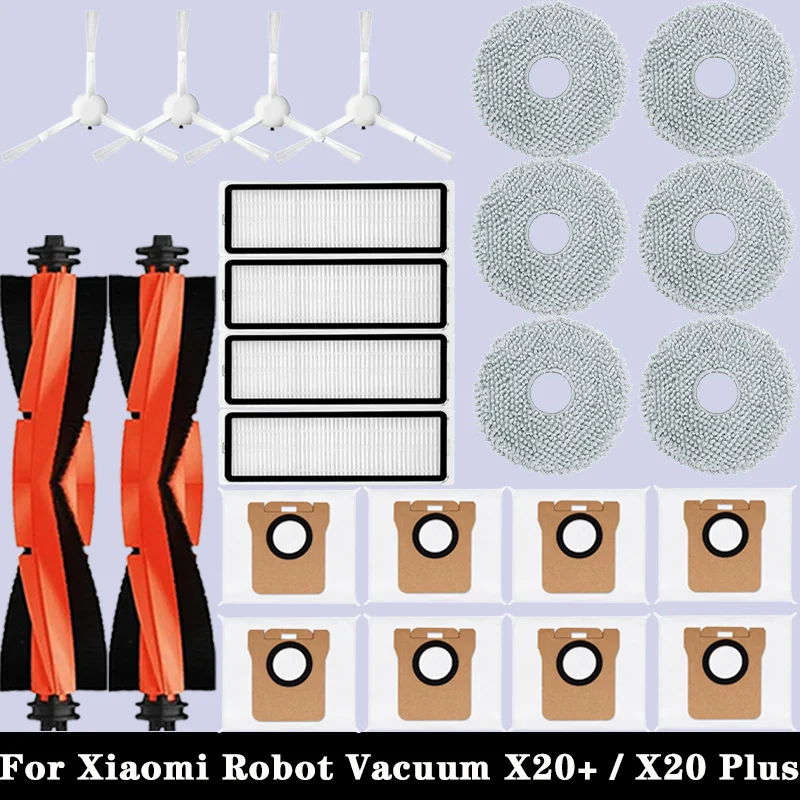 Piezas de repuesto para Robot aspirador Xiaomi X20 + / X20 Plus, accesorios, cepillo lateral principal, filtro Hepa, mopa, paño, bolsa de polvo