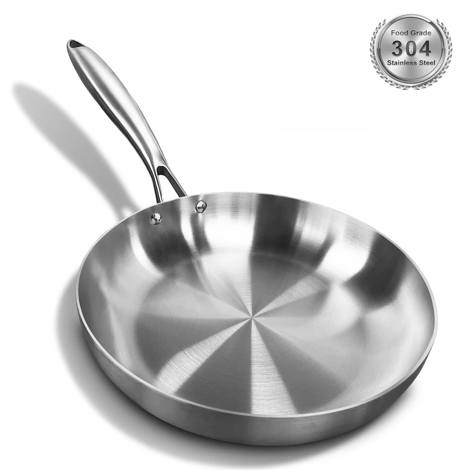 304 Stainless Steel Frying Pan,NonStick Pan Fried Steak Pot  Uncoated Kitchen Cookware For Gas Stove and Induction Cooker