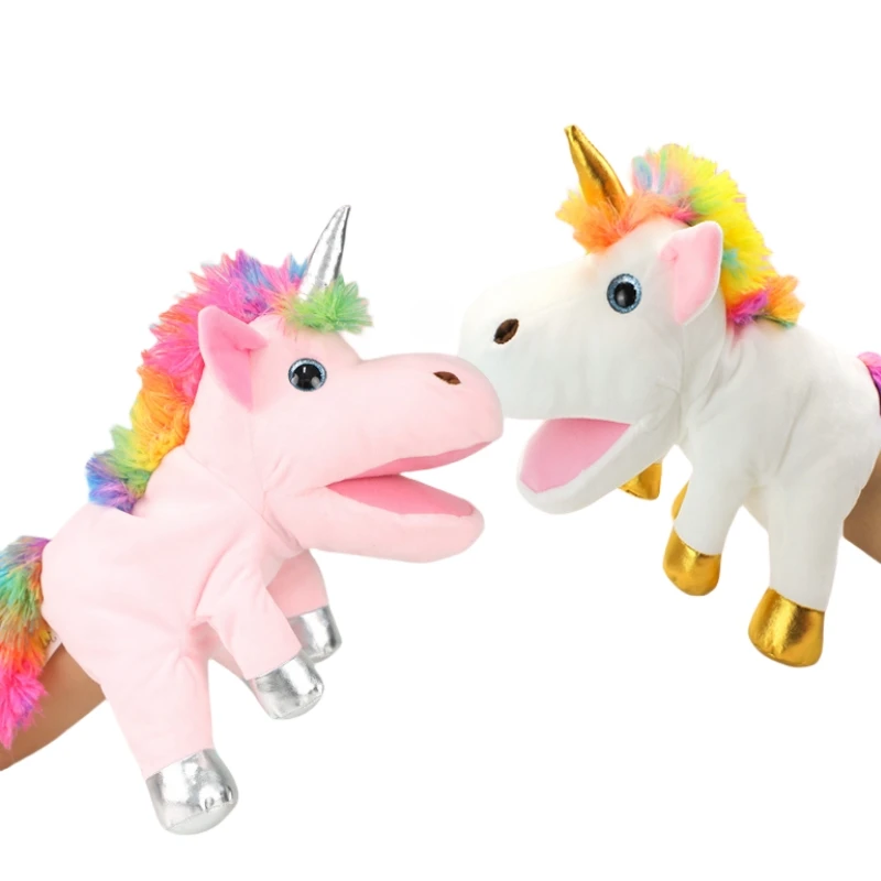 

New 30CM Unicorn Hand Puppet Dolls PinK White Funny Educational Inspiration Rainbow Toys Baby Sleep Appease Birthday Gifs Decor