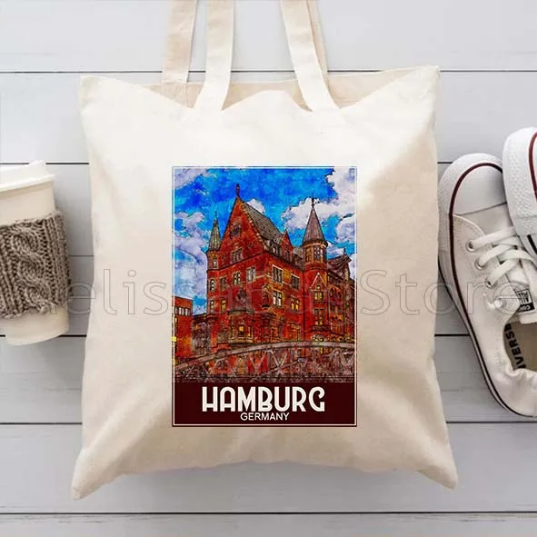 باريس دوسلدورف هامبورغ هونولولو كيو كيوتو حقيبة كتف قماش Harajuku موضة عادية حقائب كتف القطن حمل حقيبة المتسوق #3