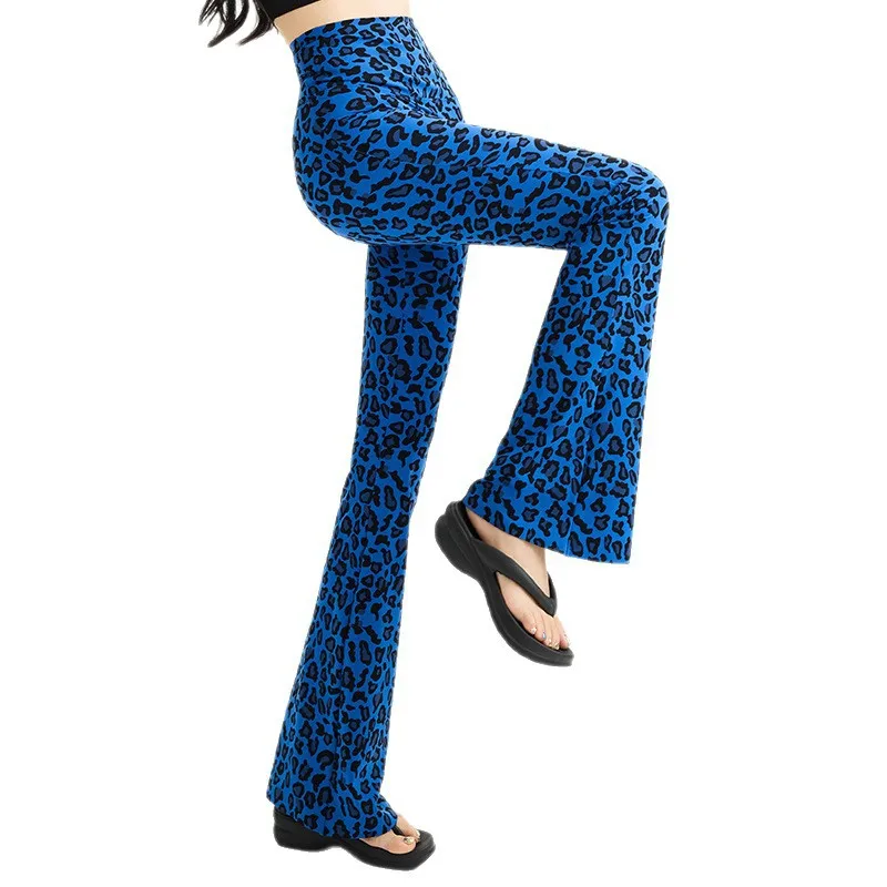 女性ヒョウ柄フレアパンツ春秋ハイウエストスリムパンツ通気性弾性女性スポーツフィットネスヨガパンツ