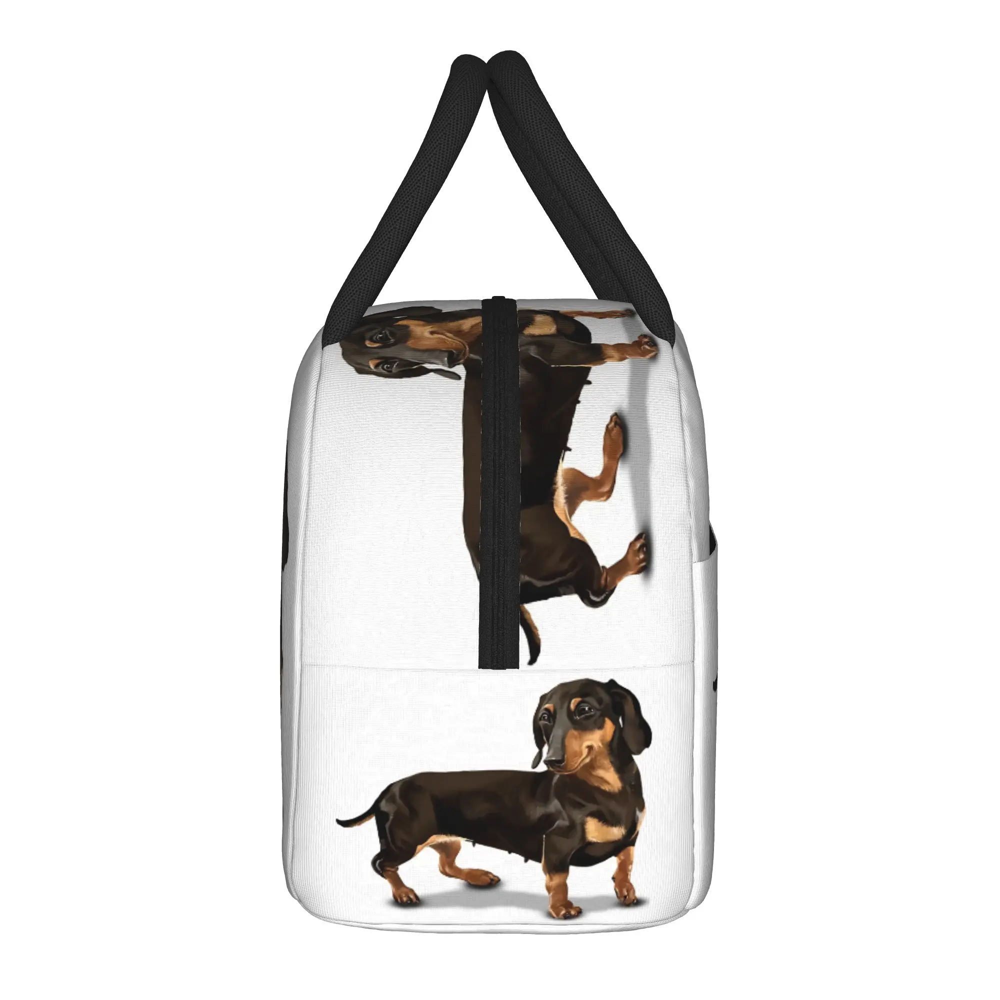 The Happy Dachshund Lunch Bag For Child  Custom Lunch Box Cute Travel Cooler Bag Portable Insulated Oxford Thermal Lunch Bags