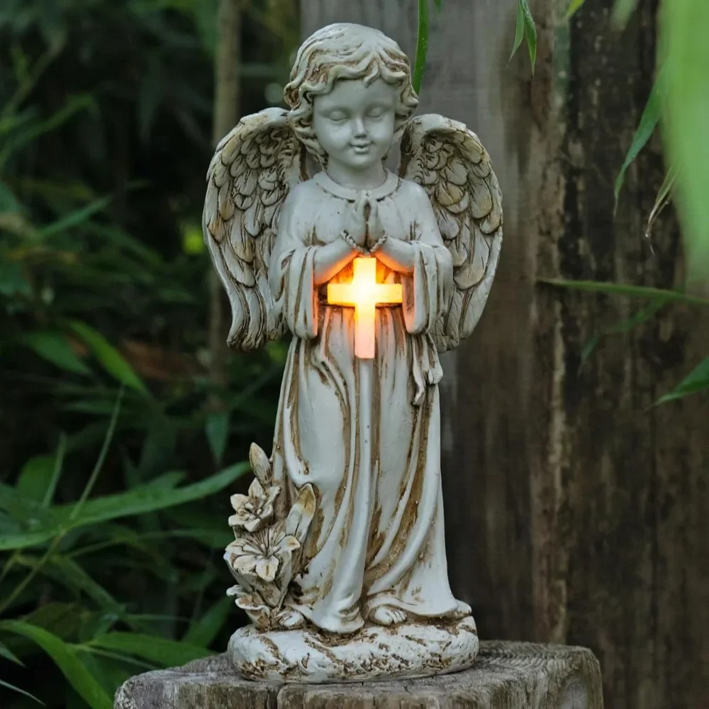 

Angel Statue for Garden,Solar Angel for Cemetery Decorations,Garden Memorial Angels,Resin Praying Angels Figurine,12.12inch