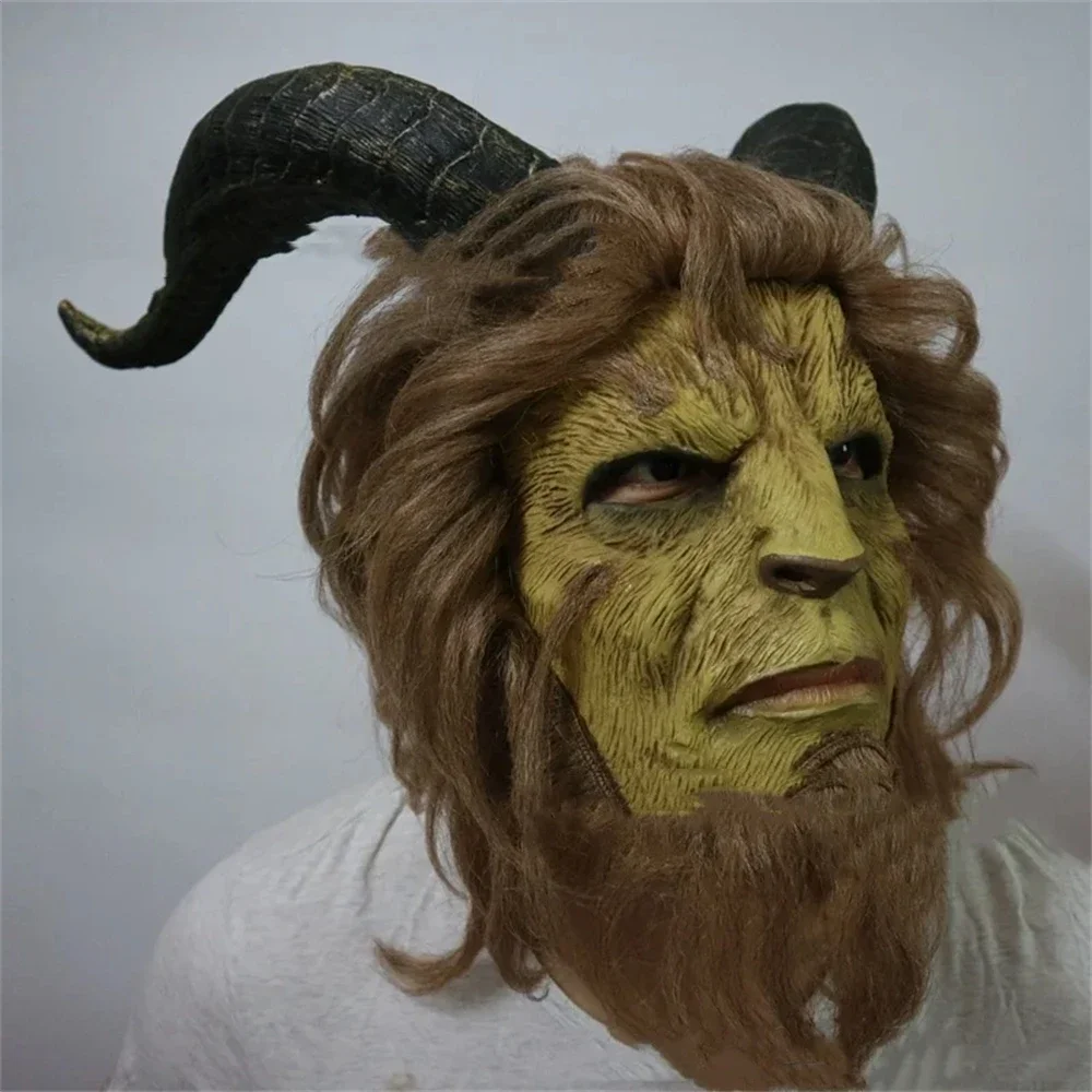 Capacete de besta de látex realista, rosto inteiro, cosplay, besta selvagem, rei, máscara, chifres de monstro, homens com peruca, adereços de festa de halloween 2025