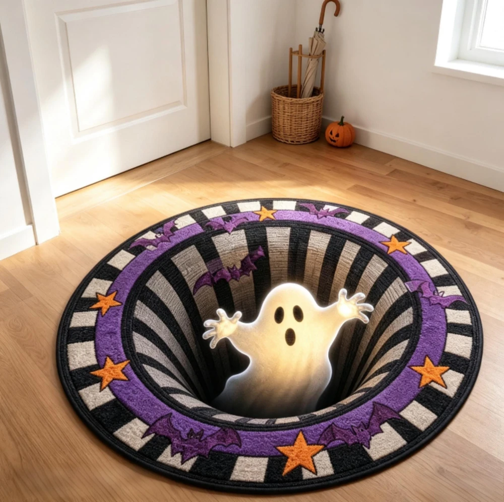 Cute Ghost Halloween 3D Pit Area Rug Front Door Kitchen Sofa Side Decor Back Door Bedroom Coffee Table Carpet Circle Floor Mat