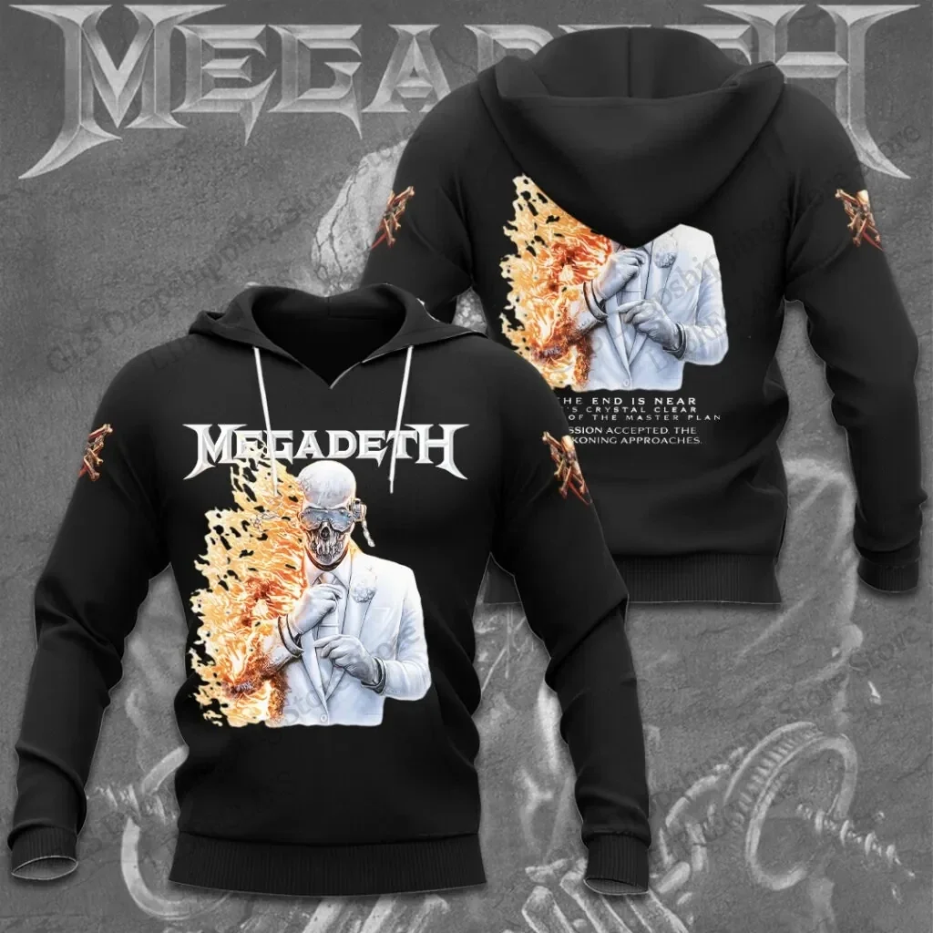 Unisex-Hoodie in hoher Qualität mit 3D-Design – im Retro-Stil der Rockband Megadeth – ein trendiges Sweatshirt für Herbst/Winter, ideal für Teenager. – Detail 14
