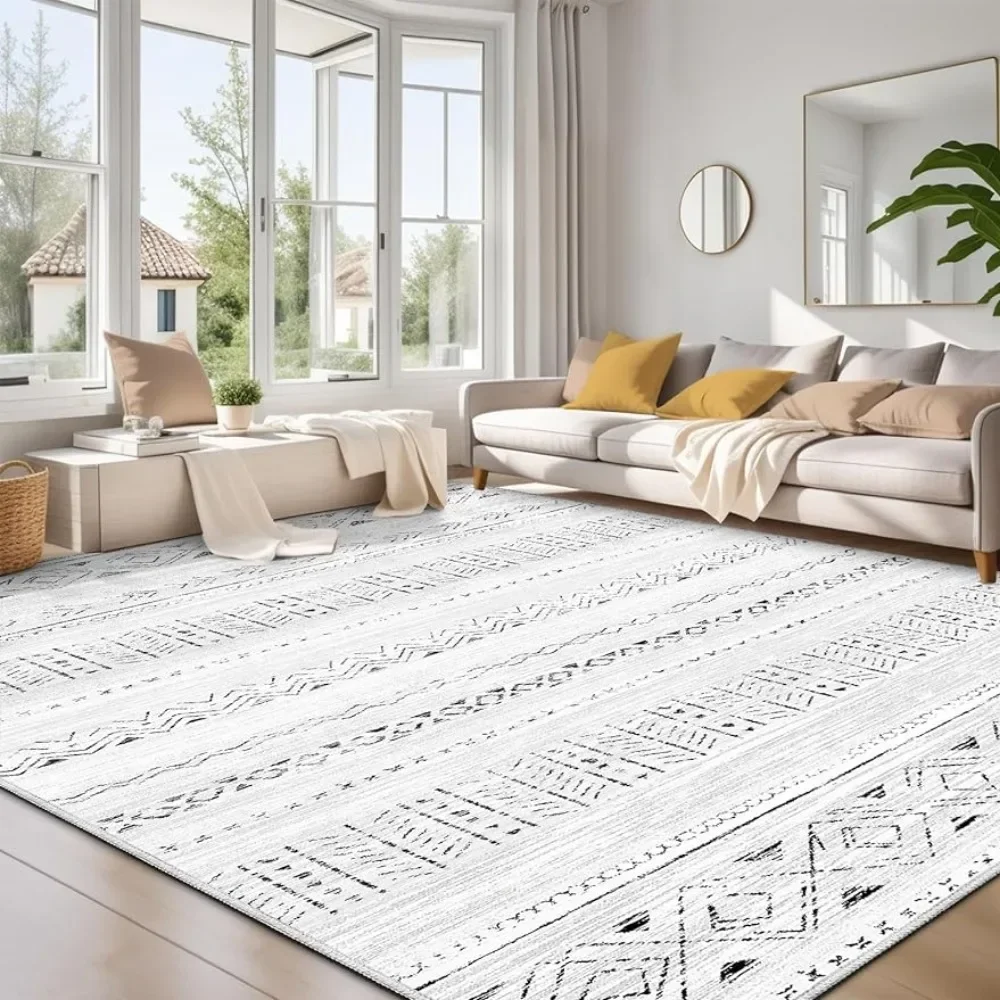

Large living room area rug for soft machine washable rug under the dining table - decorative grey non-slip soft rug