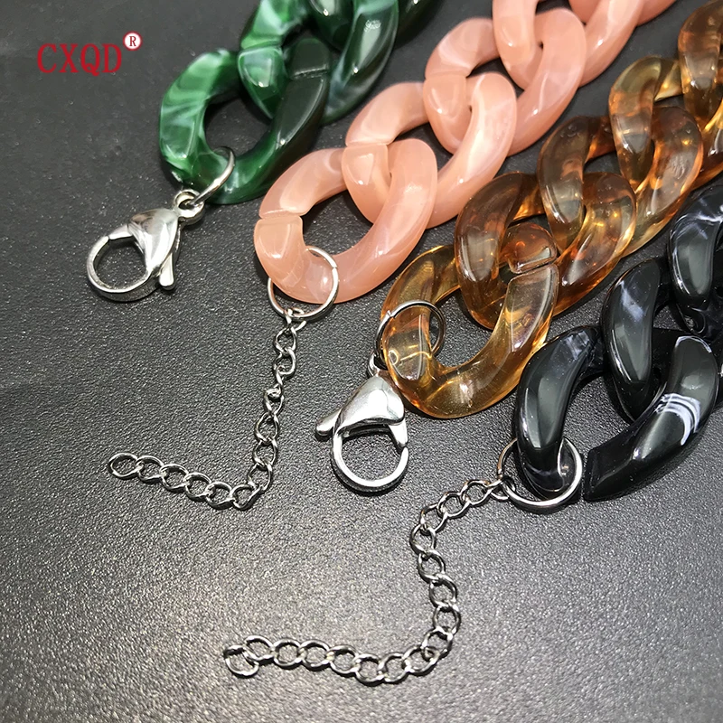 Vintage Stainless Steel Acrylic Thick Chain Bracelet Ladies Multicolor Charm Couple Wristband Jewelry Gift