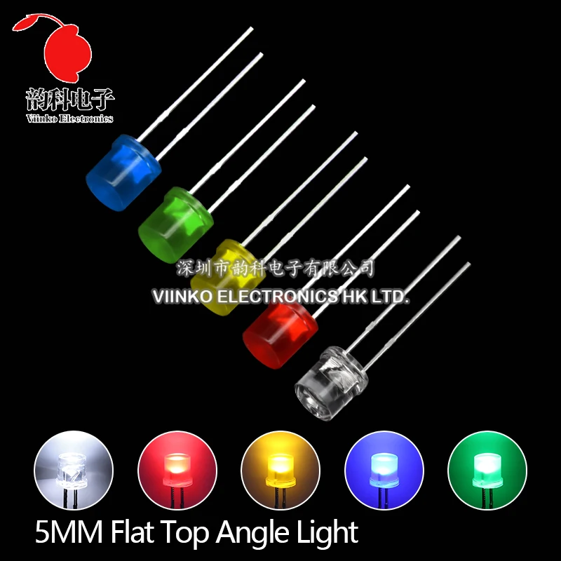 100pcs 5mm Flat Top White Red Yellow Blue Green Assorted Kit Lamp Diode LED Ultra Bright Bulbs Emitting Diodes F5 5MM DIY Light