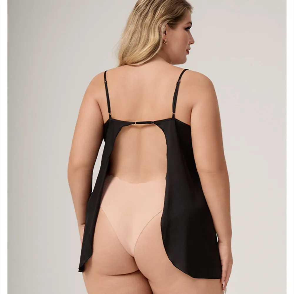 أنثى سوداء الحمالة ثوب النوم ملابس خاصة مثير عارية الذراعين باس النوم الملابس الداخلية الساتان Homewear ليلة #2